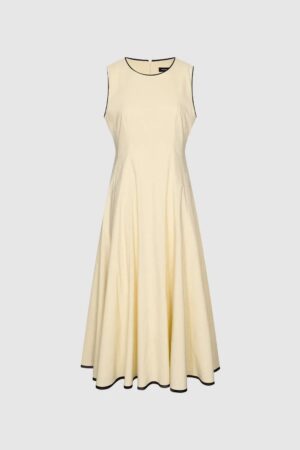 Viscose Linen Contrast Trim Sleeveless A Line Maxi Dresses