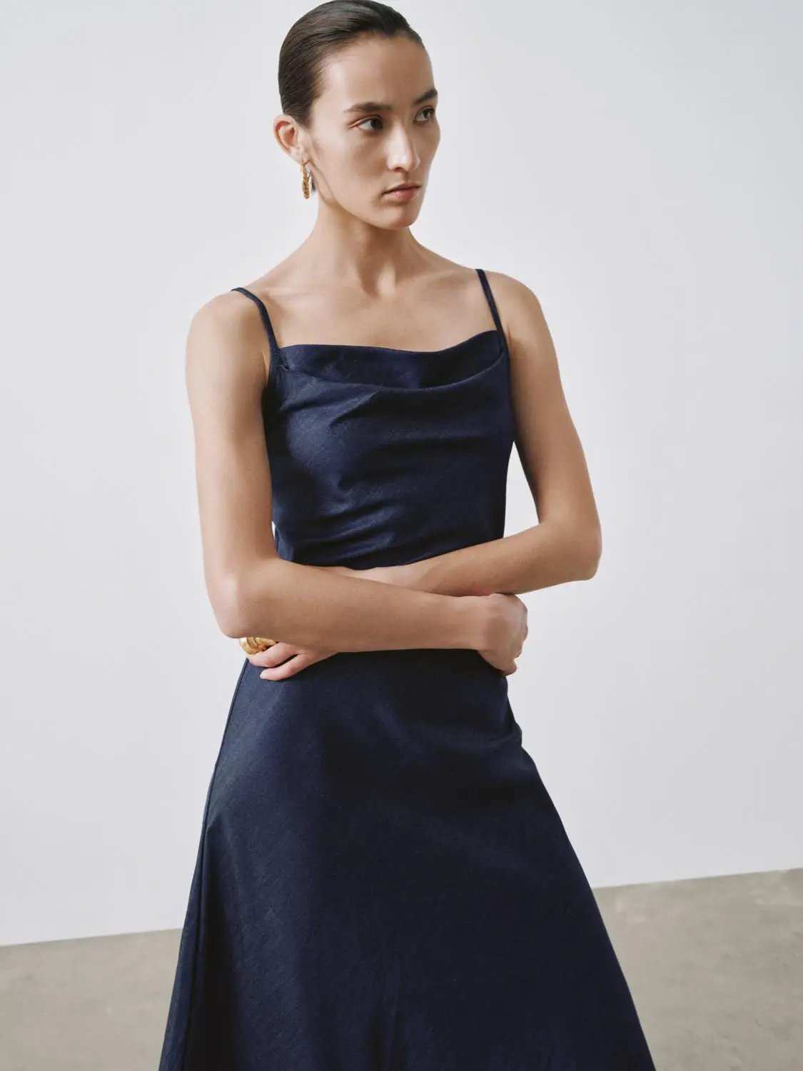Lyocell Blend Strappy Navy Chic Midi Dresses - Image 2