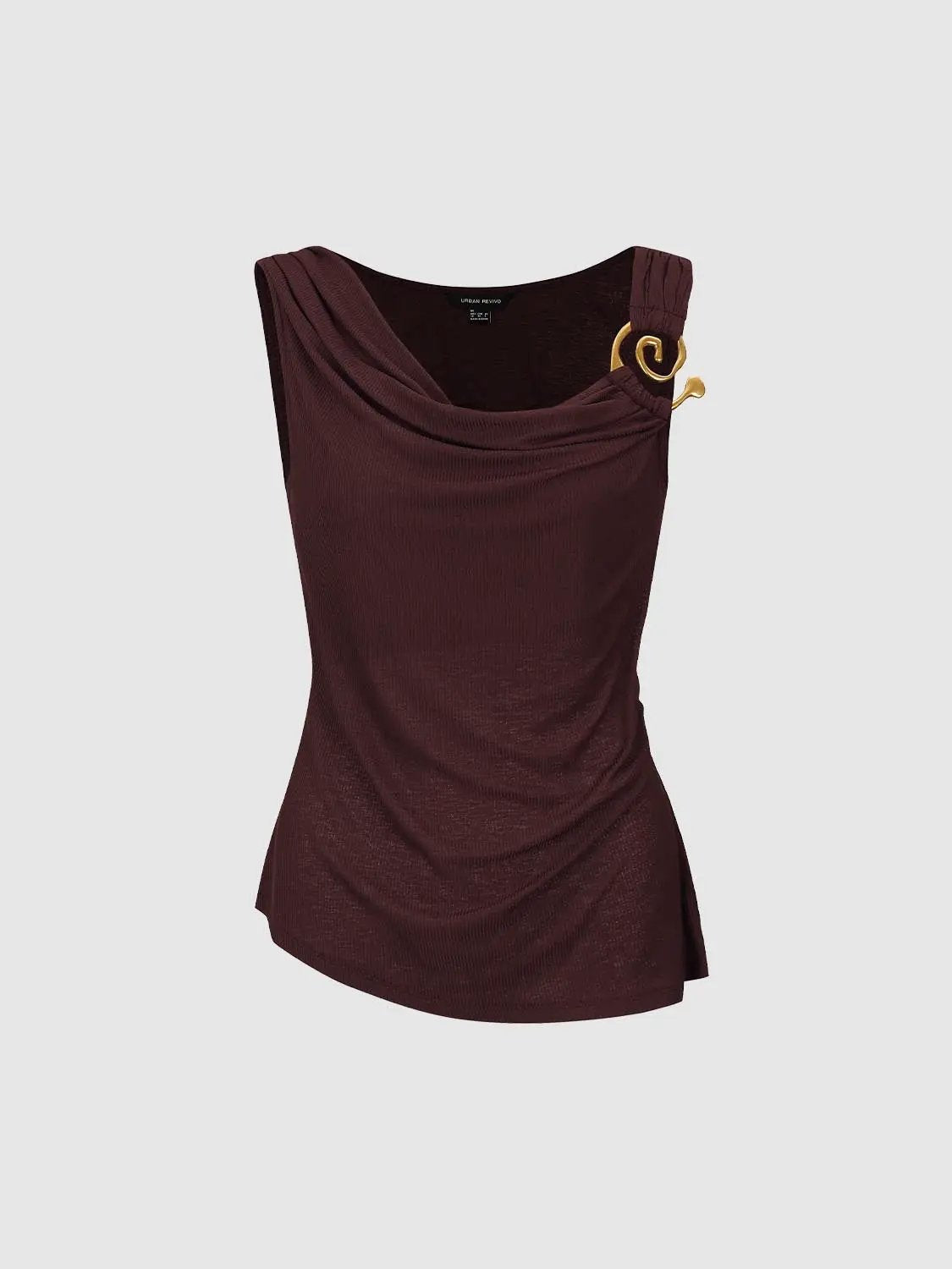 Cowl Neck Ruched Sleeveless Stretch T Shirt - Image 7
