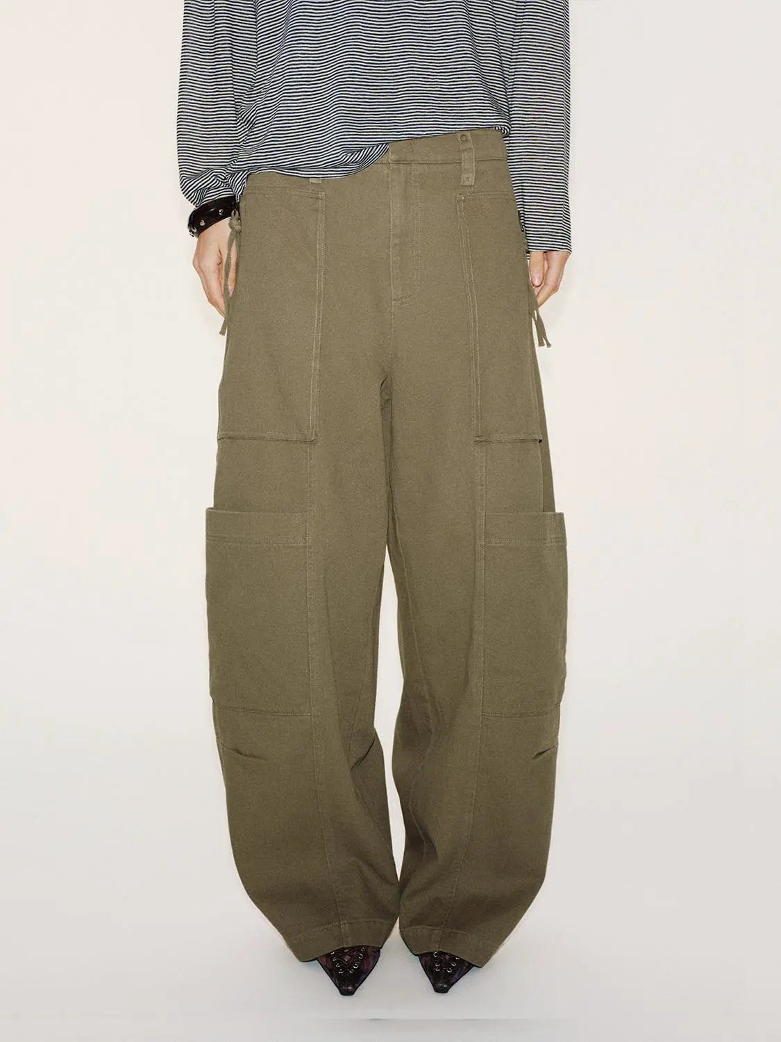 Oversized Cotton Cargo Tapered Cargo Pockets Pants