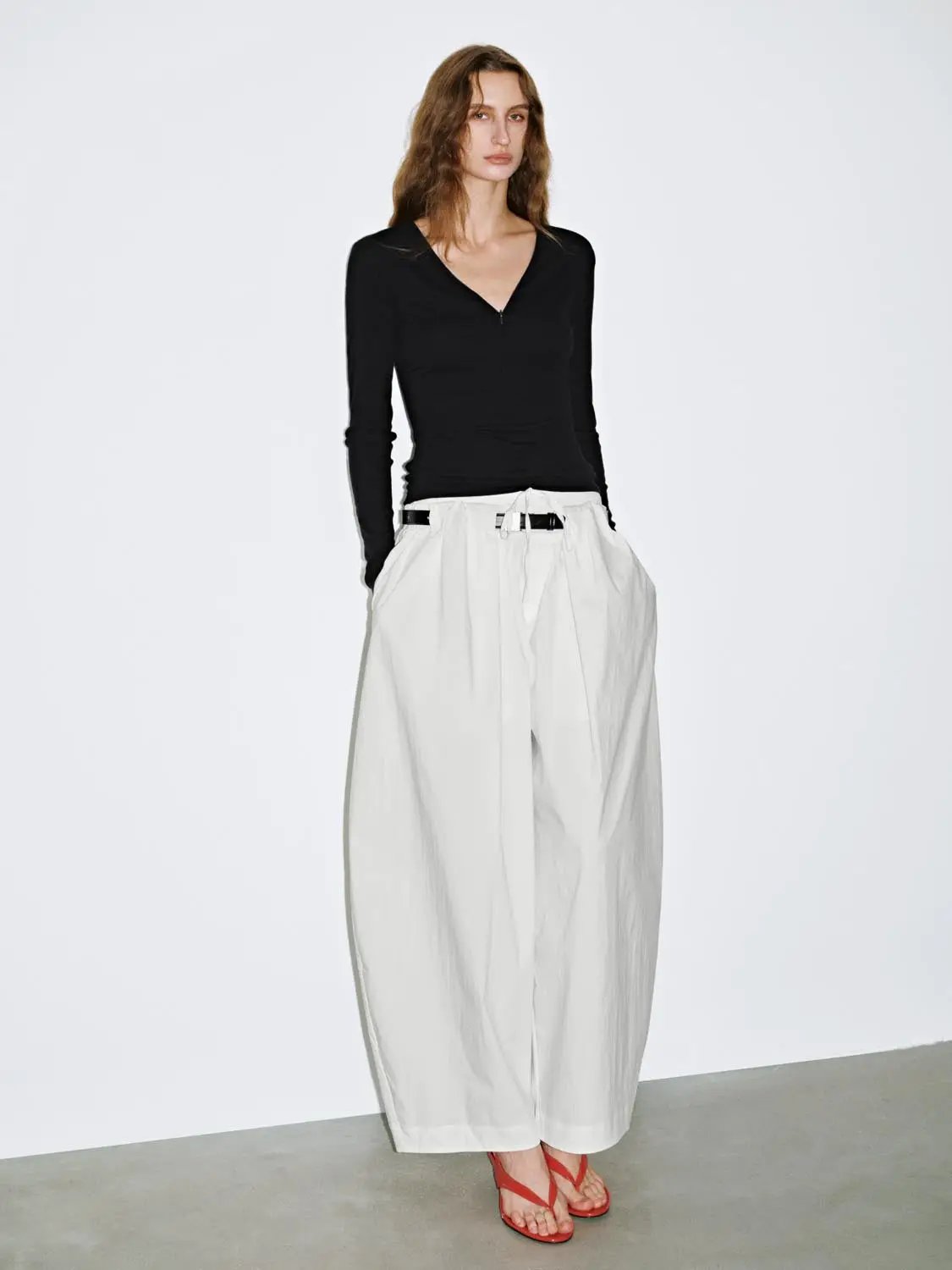 Cotton Blend Belted Wide Leg Palazzo Pants - Image 6