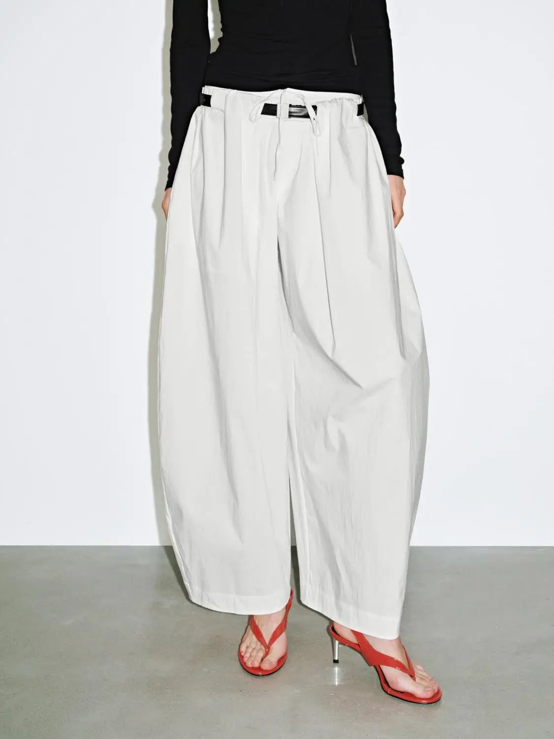 Cotton Blend Belted Wide Leg Palazzo Pants - Image 9