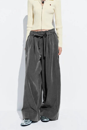 Effortless Draped Drawstring Wide Leg Pants