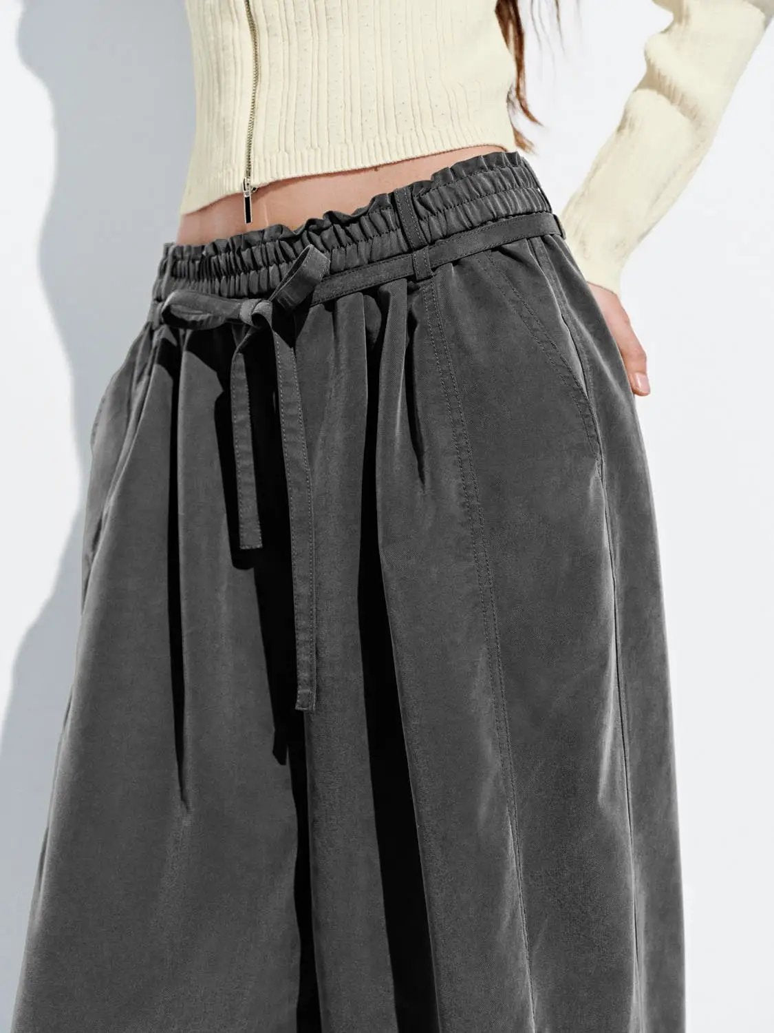 Effortless Draped Drawstring Wide Leg Pants - Image 5
