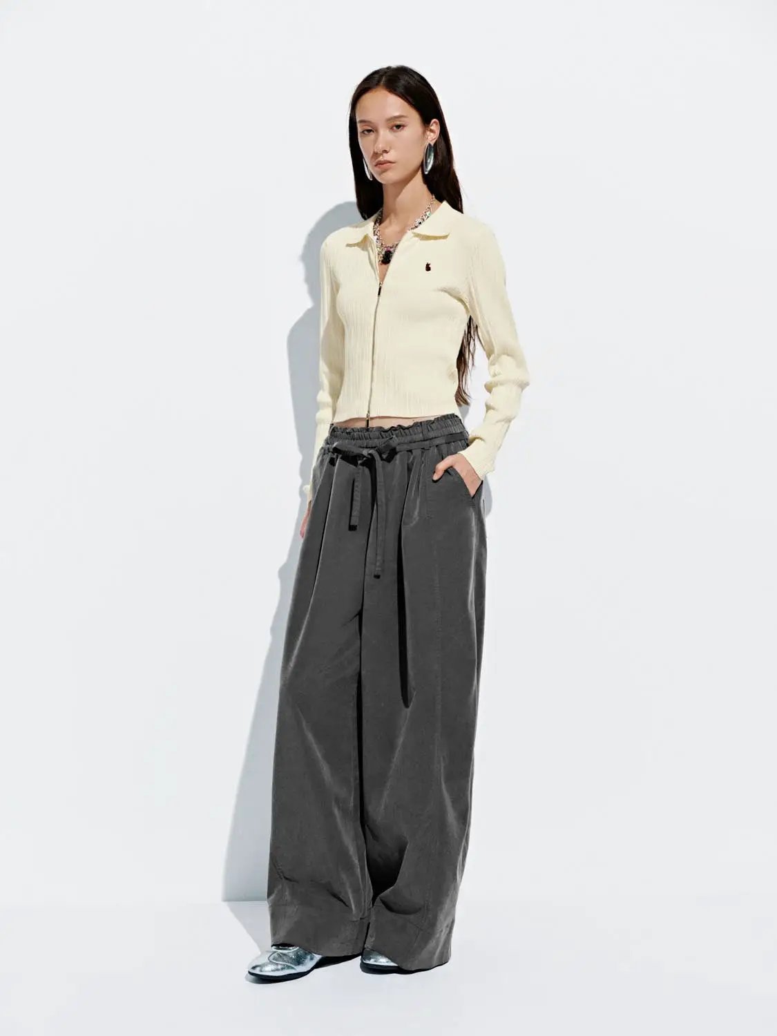 Effortless Draped Drawstring Wide Leg Pants - Image 7