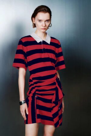 Striped Cotton With Irregular Hem Midi Dress