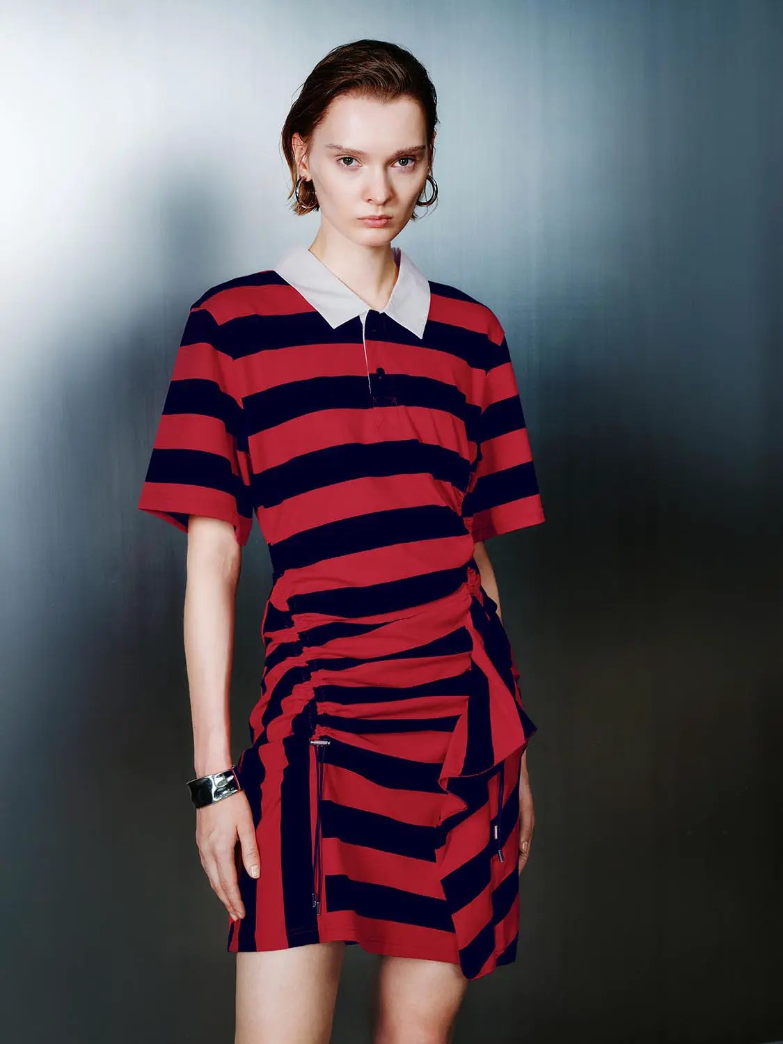Striped Cotton With Irregular Hem Midi Dress