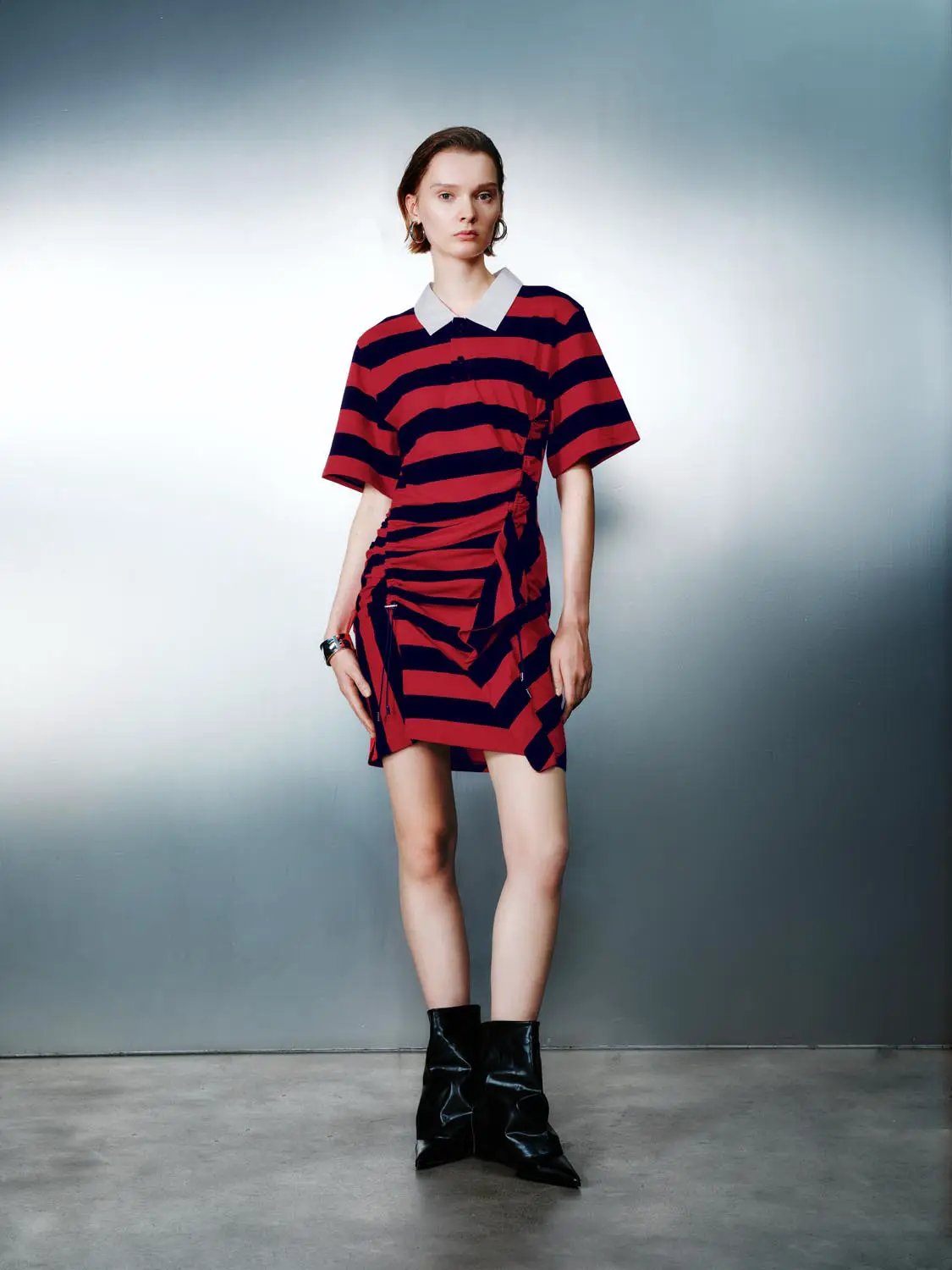 Striped Cotton With Irregular Hem Midi Dress - Image 5