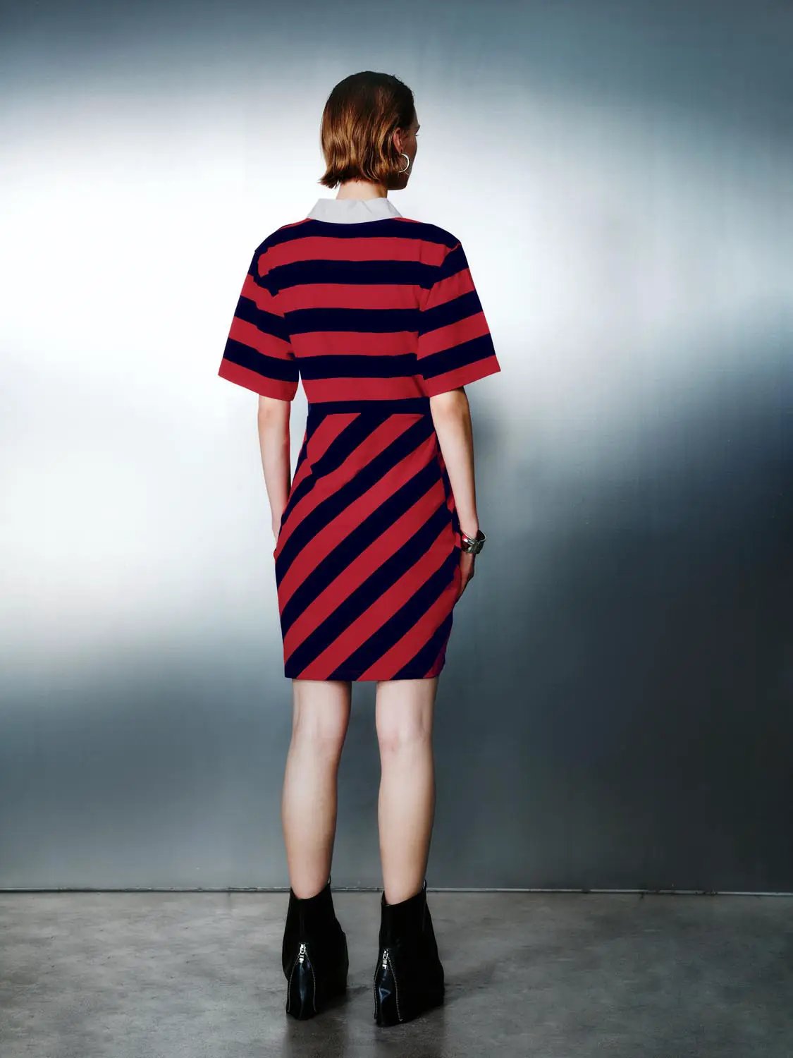 Striped Cotton With Irregular Hem Midi Dress - Image 6