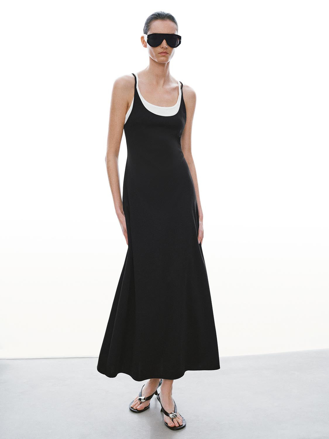 Cotton Blend Strappy A LineMidi Two In One Dresses - Image 18