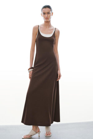 Cotton Blend Strappy A LineMidi Two In One Dresses