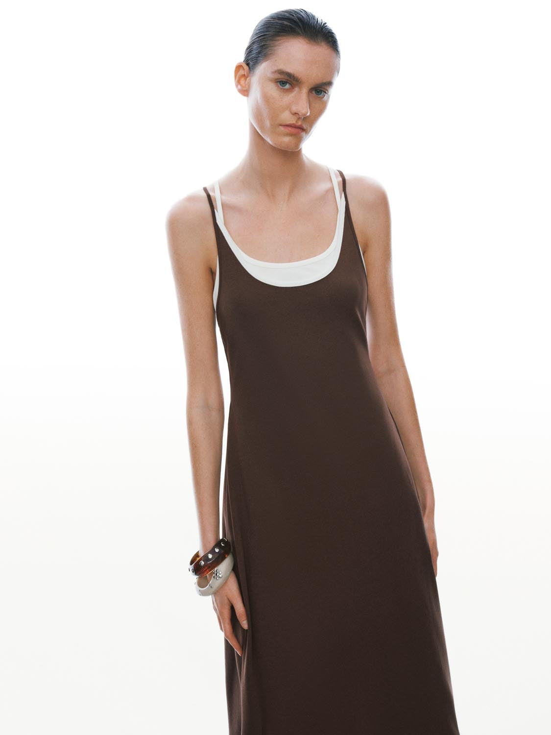 Cotton Blend Strappy A LineMidi Two In One Dresses - Image 2