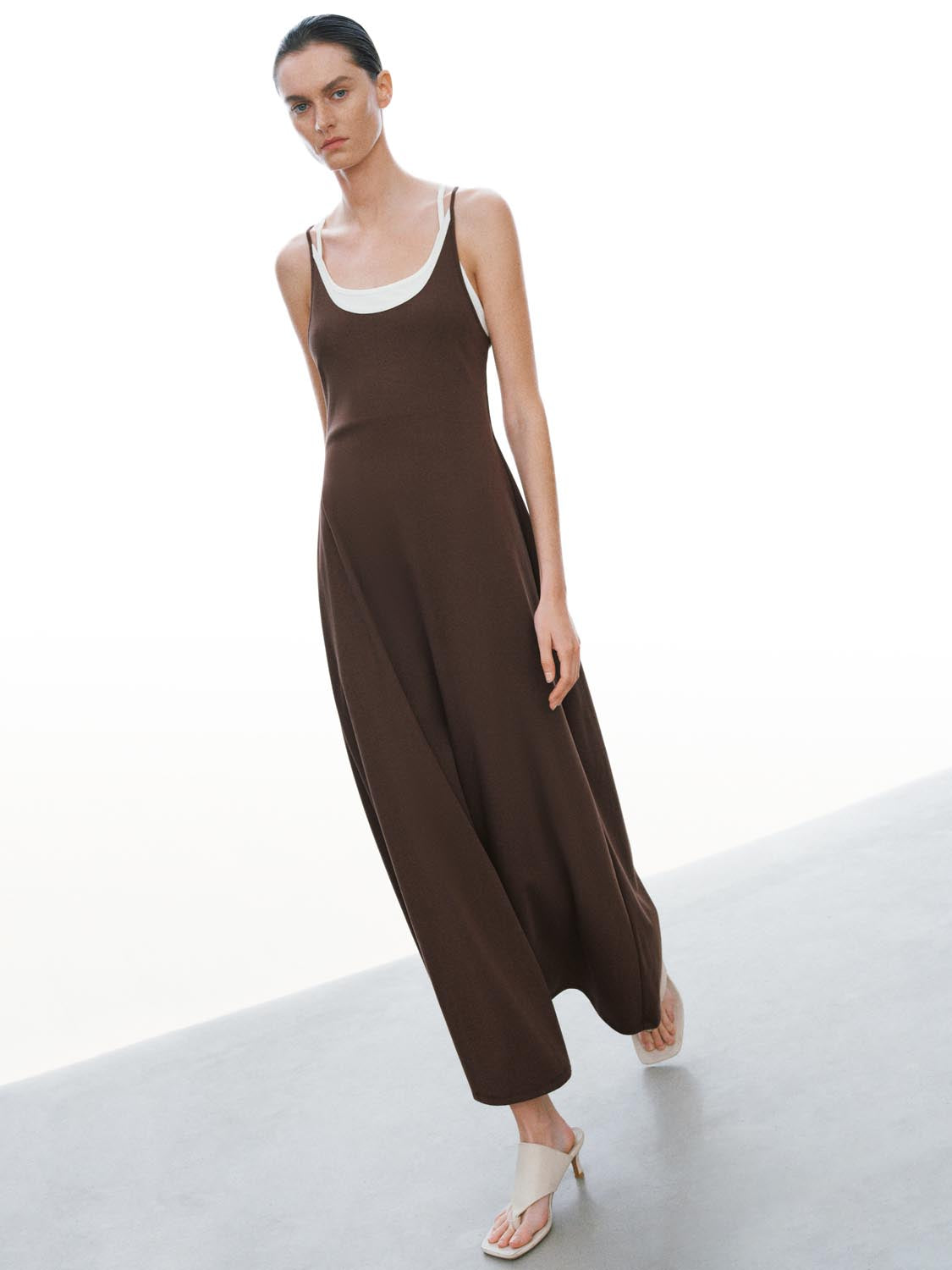 Cotton Blend Strappy A LineMidi Two In One Dresses - Image 5