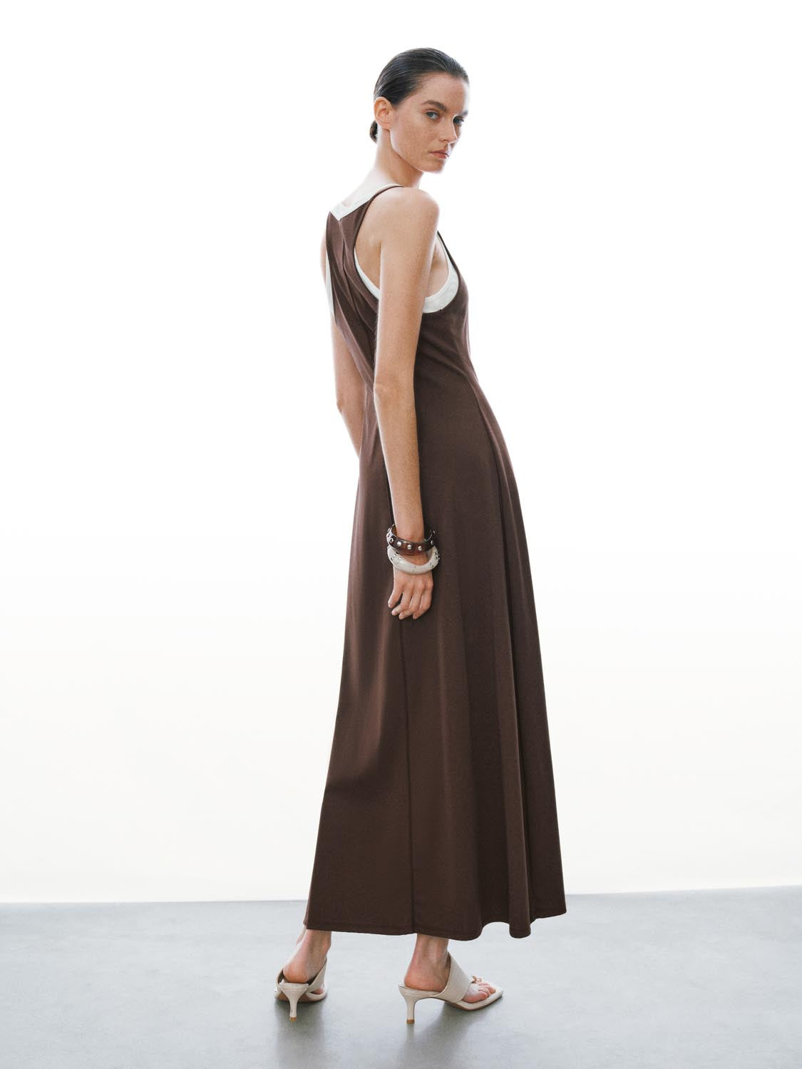Cotton Blend Strappy A LineMidi Two In One Dresses - Image 6