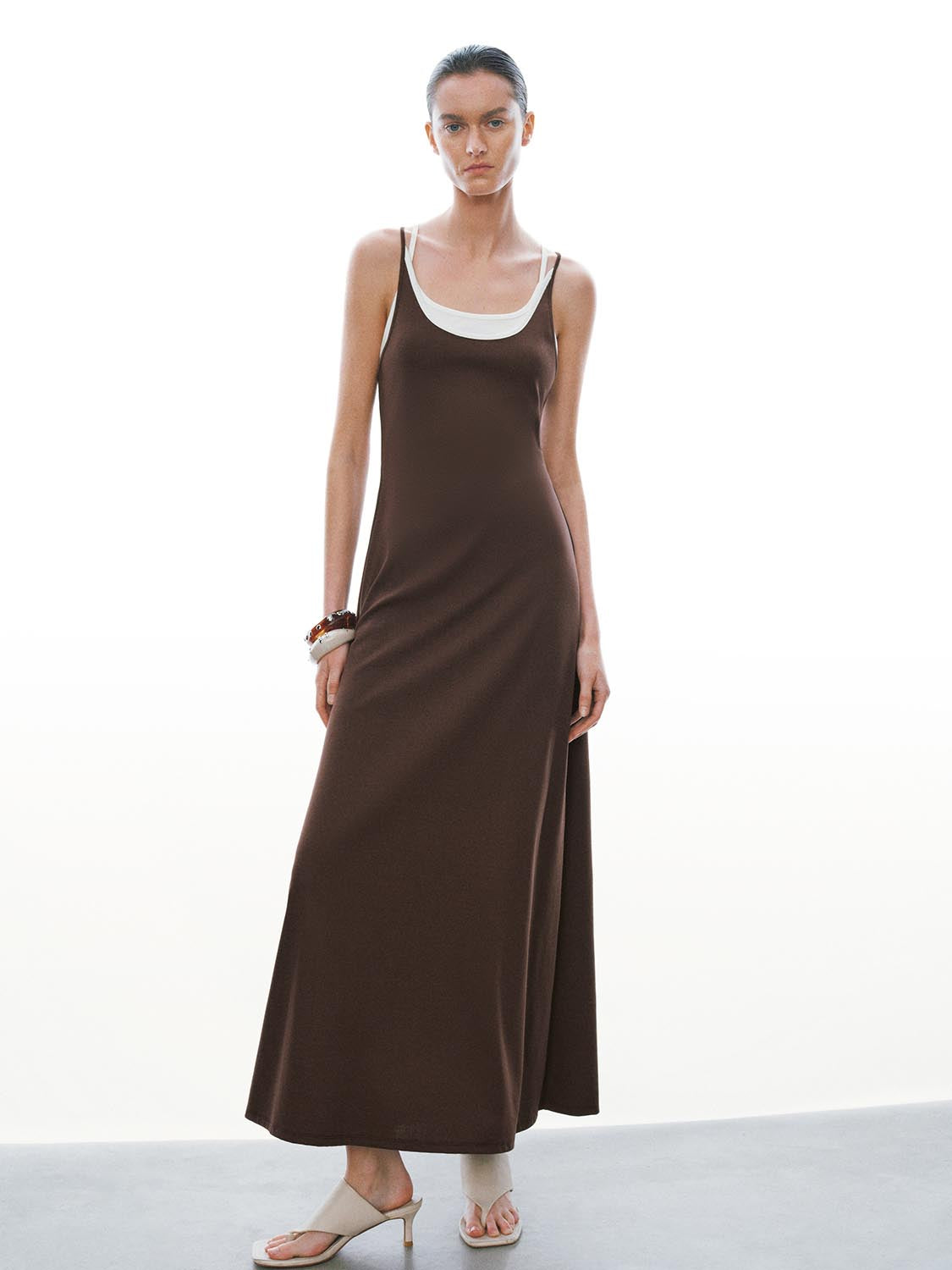 Cotton Blend Strappy A LineMidi Two In One Dresses - Image 17