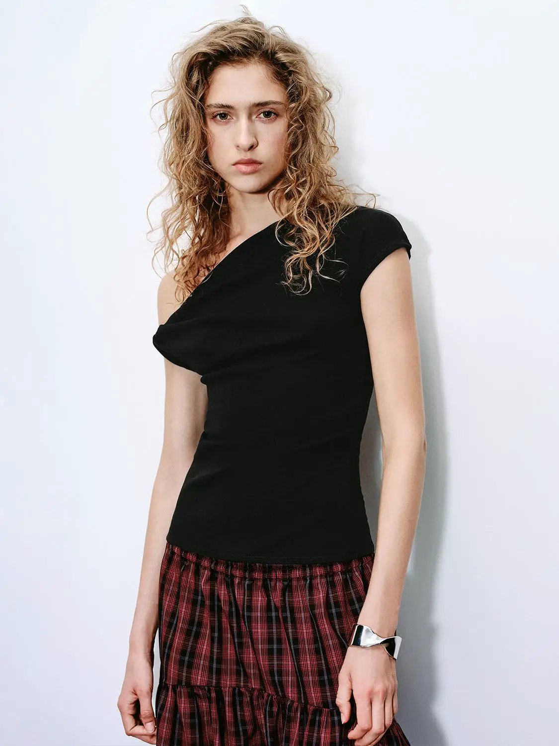 One Shoulder Ruched Cotton Blend T Shirt - Image 11