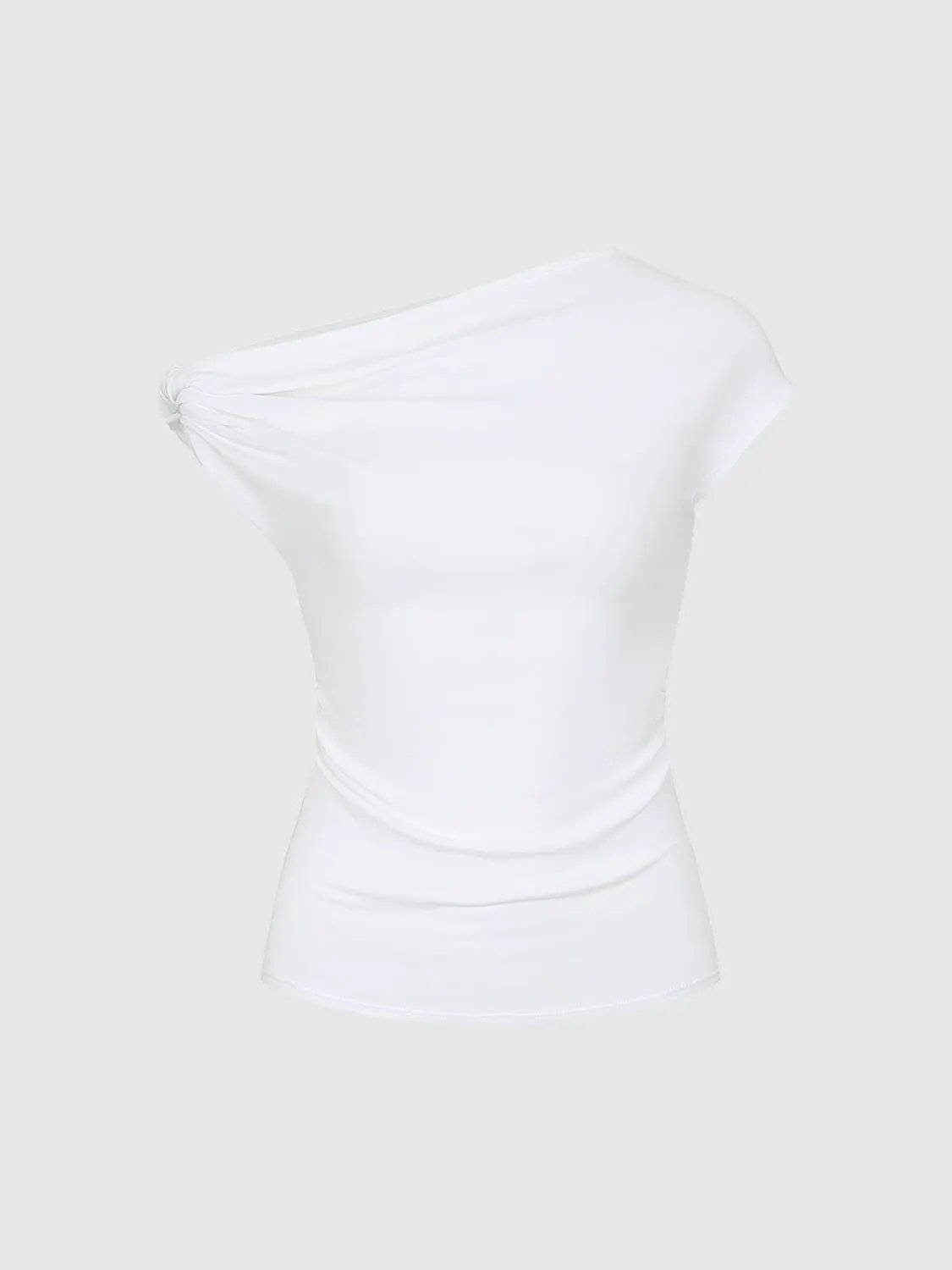 One Shoulder Ruched Cotton Blend T Shirt - Image 23