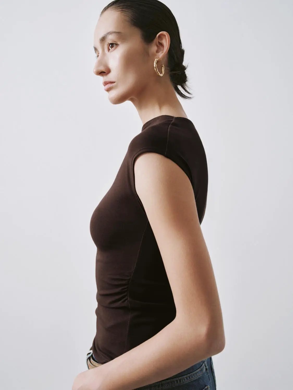 One Shoulder Ruched Cotton Blend T Shirt - Image 4