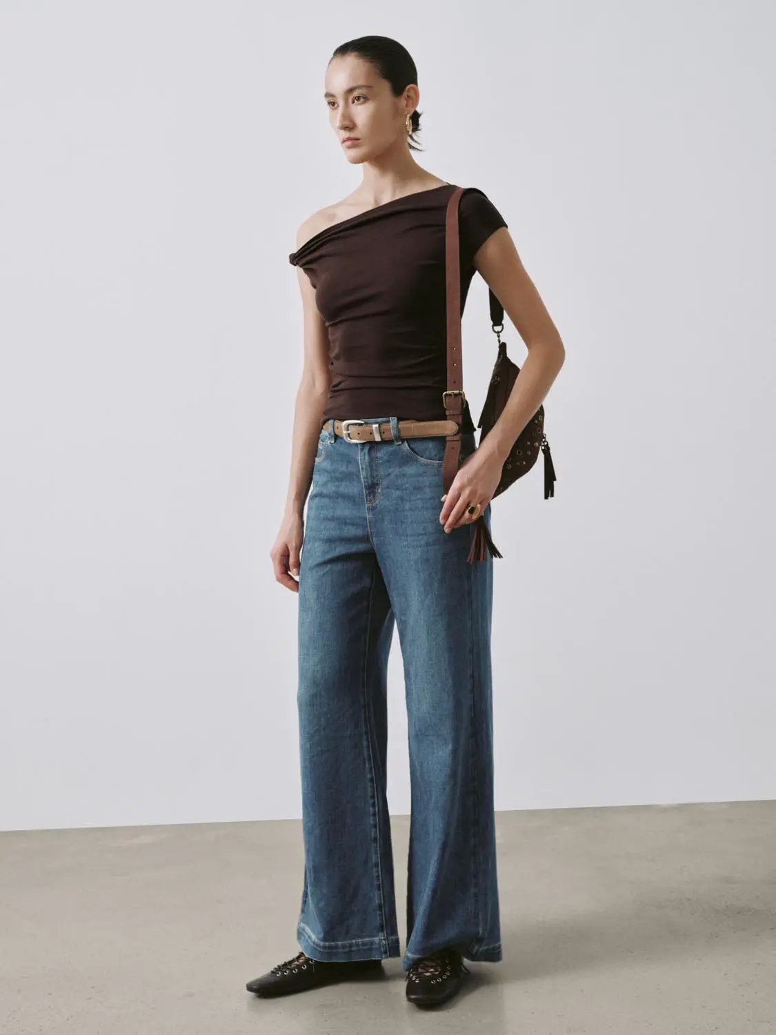 One Shoulder Ruched Cotton Blend T Shirt - Image 7