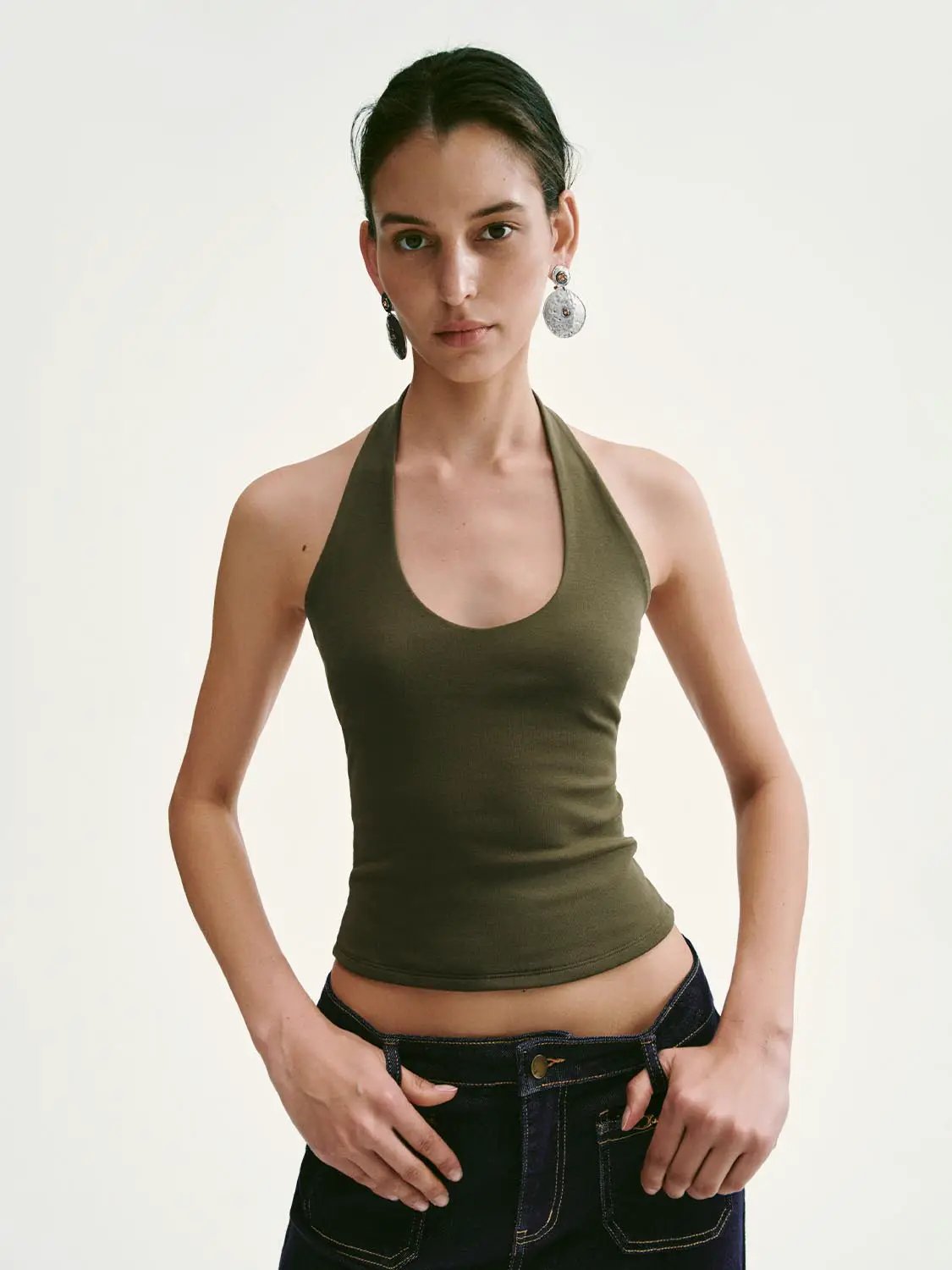 Soft Cotton Blend Halter Neck Lightweight Tank Top - Image 3