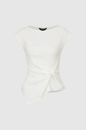 Cotton Asymmetric Front Knot Cap Sleeve T Shirt