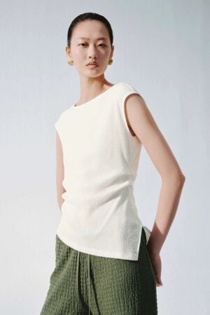 Asymmetric Ruched Cap Sleeve Knit T Shirts