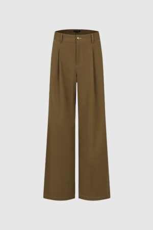Pleat Detail Wide Leg Pants Smooth Weave
