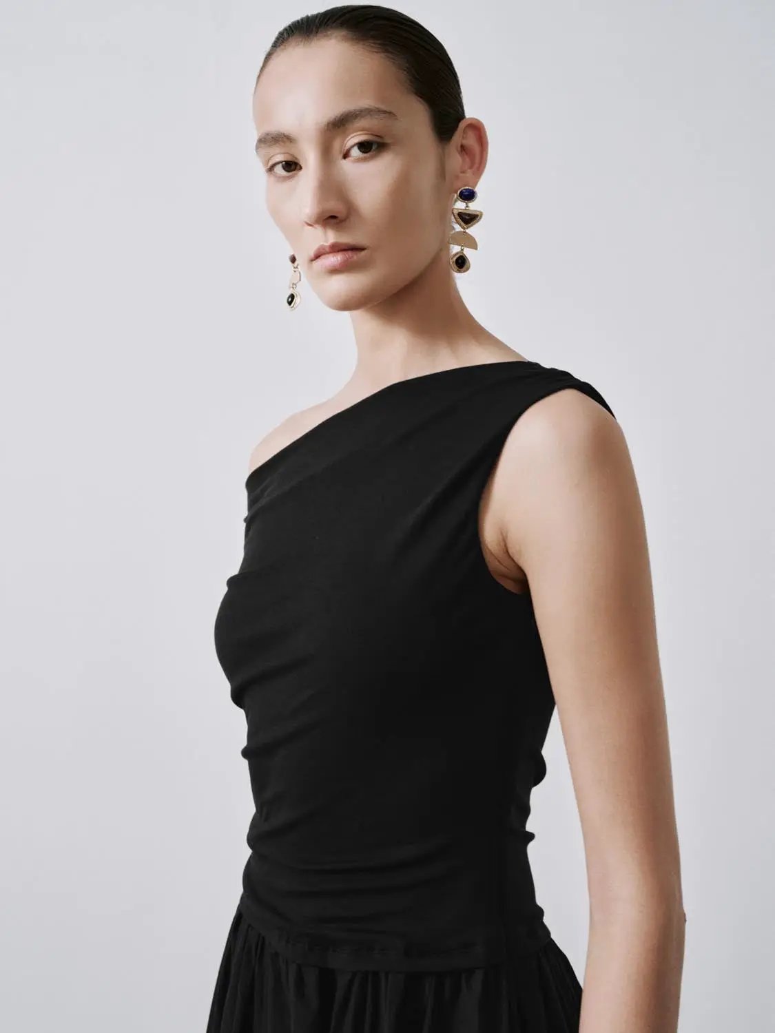 One Shoulder Ruched A-Line Midi Viscose Blend Dress - Image 11