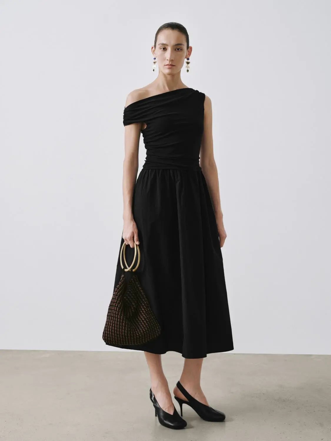 One Shoulder Ruched A-Line Midi Viscose Blend Dress - Image 12