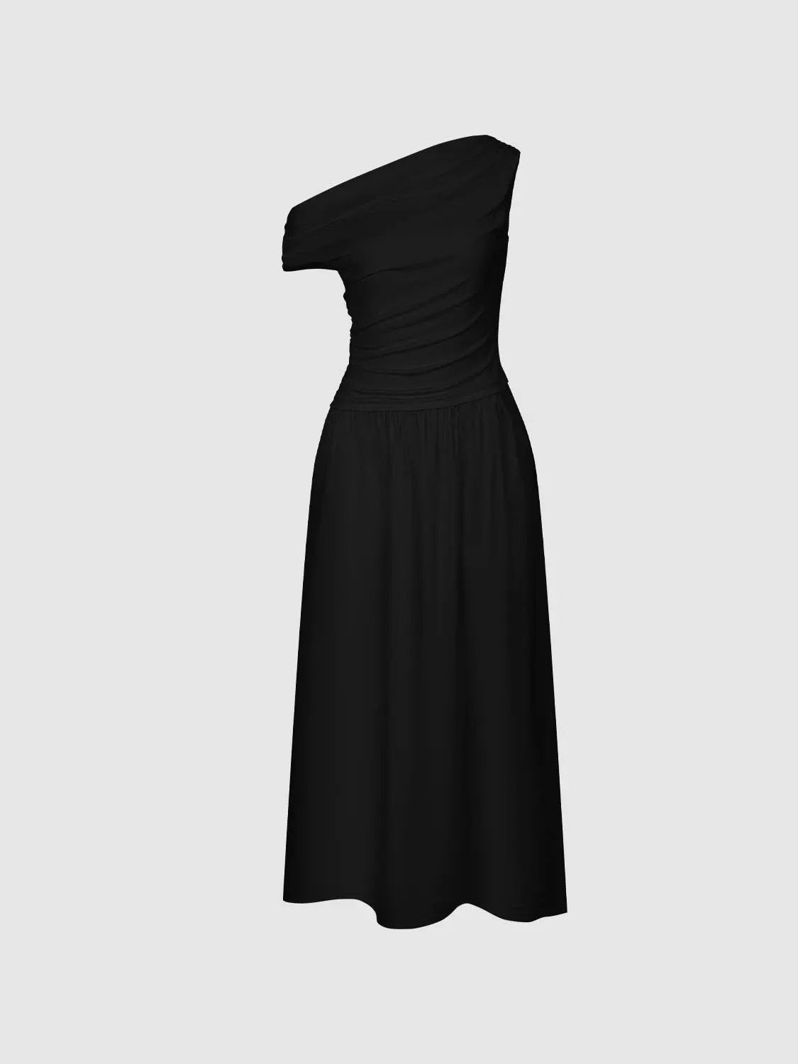 One Shoulder Ruched A-Line Midi Viscose Blend Dress - Image 15