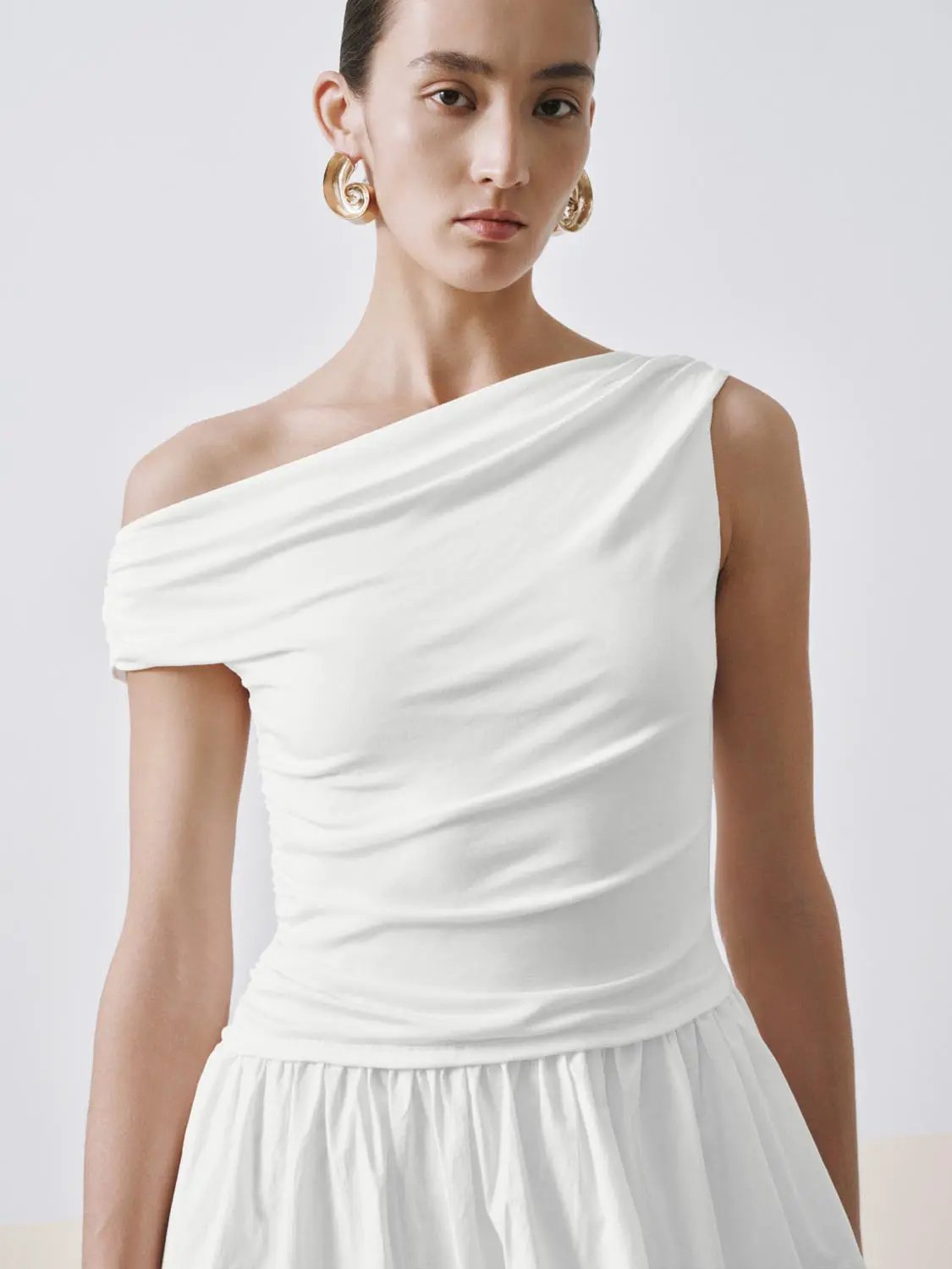 One Shoulder Ruched A-Line Midi Viscose Blend Dress - Image 3