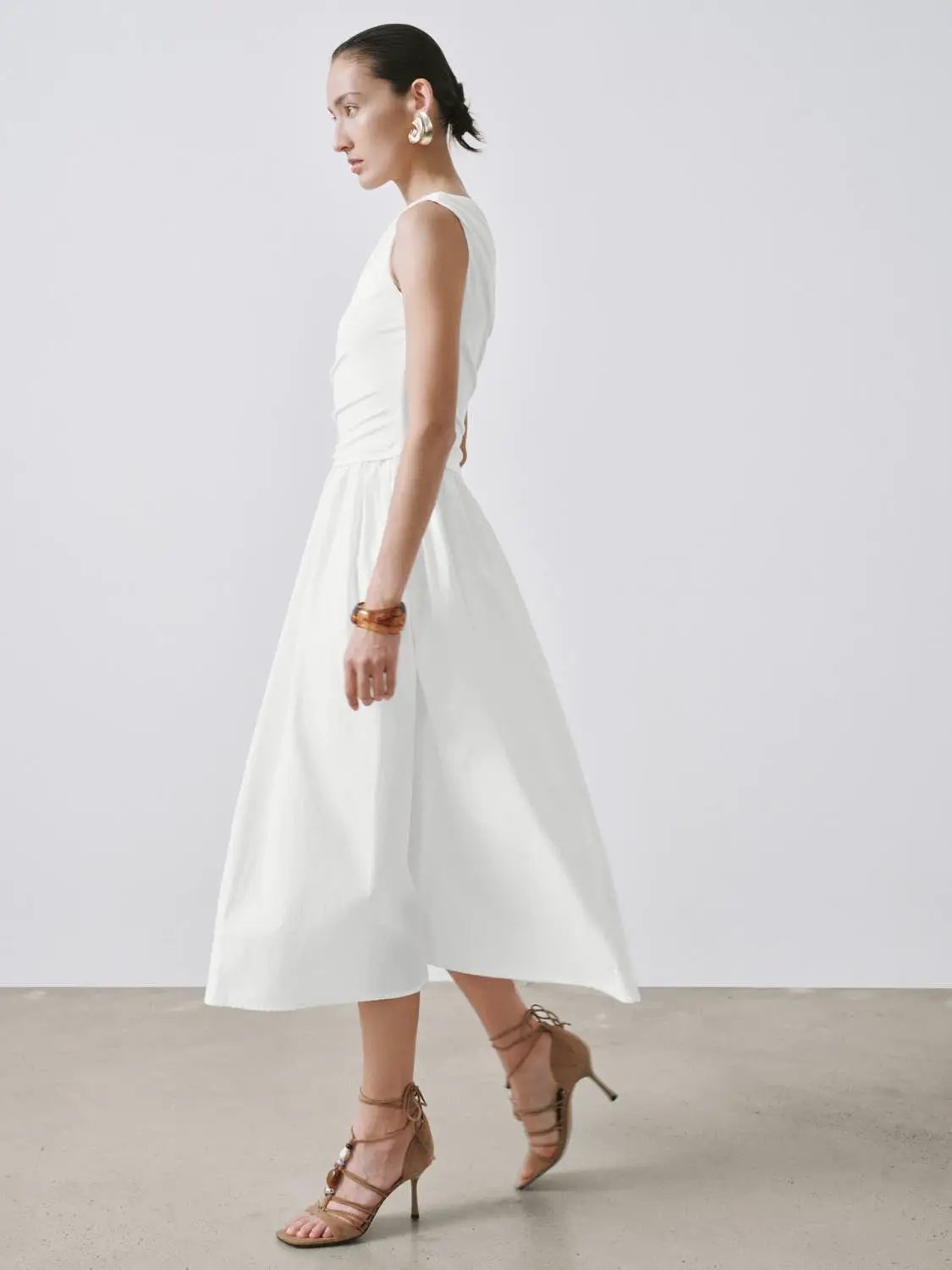 One Shoulder Ruched A-Line Midi Viscose Blend Dress - Image 4