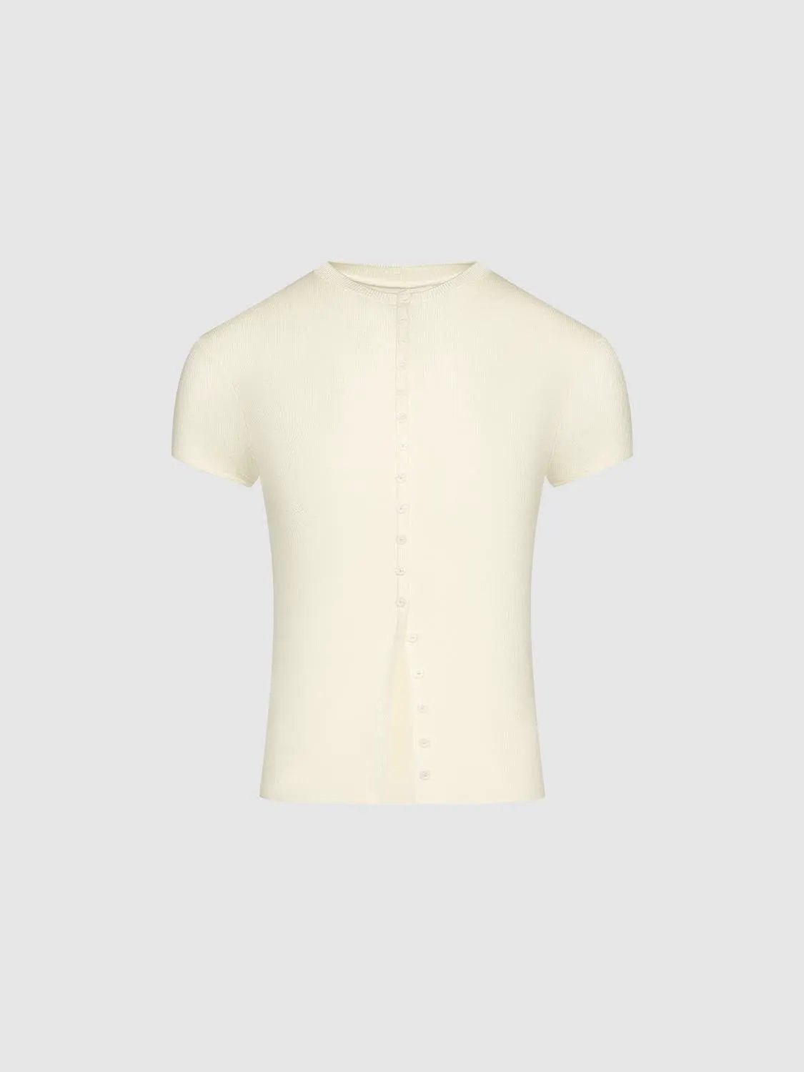 Lyocell Silk Blend Button Detail Crew Neck Knit Top - Image 7