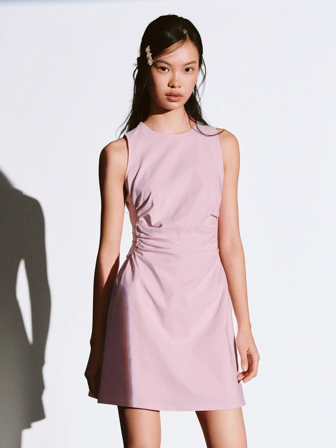 Viscose Blend Ruched Waist Sleeveless A Line Dresses - Image 25