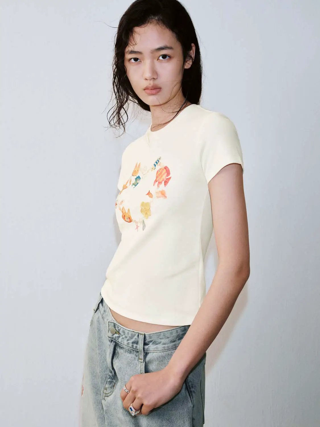 Heart Shaped Animal Print Cotton Blend Ladies T Shirt - Image 2