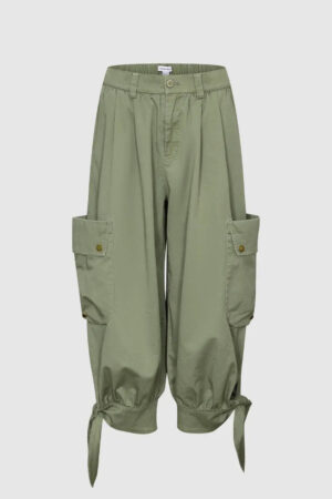 Patch Pocket Tie Detail Jogger Cargo Pants Relaxed Fit