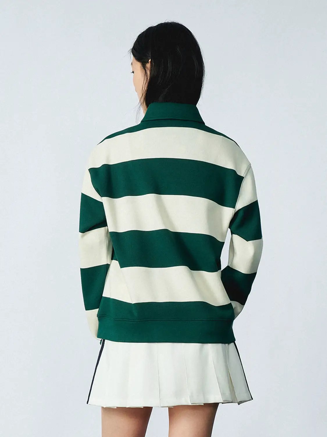 Green Cotton Blend Striped Rugby Polo Shirt - Image 4