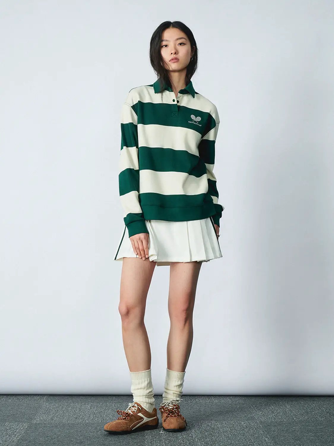 Green Cotton Blend Striped Rugby Polo Shirt - Image 5