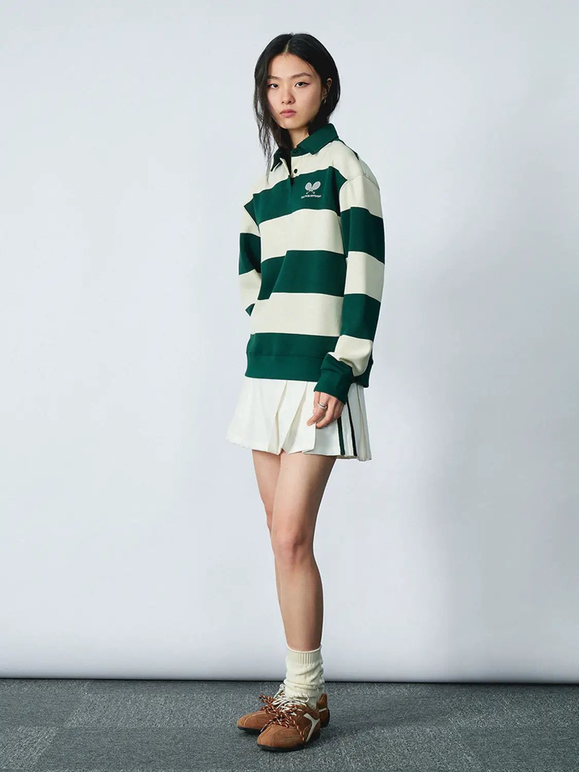 Green Cotton Blend Striped Rugby Polo Shirt - Image 6