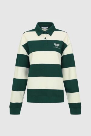 Green Cotton Blend Striped Rugby Polo Shirt
