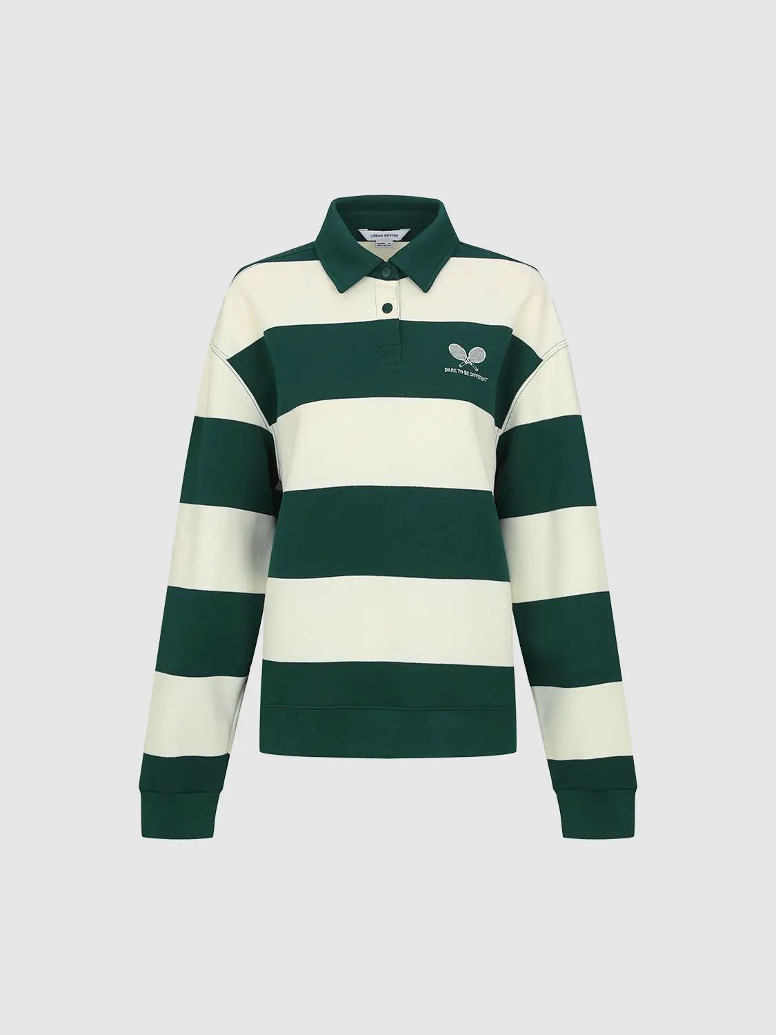 Green Cotton Blend Striped Rugby Polo Shirt - Image 7