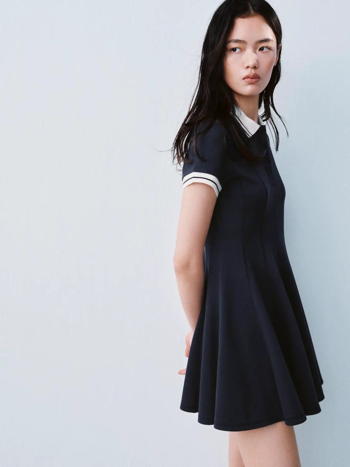 Polo Neck Short Sleeve A Line With Stretch Dresses - Image 10