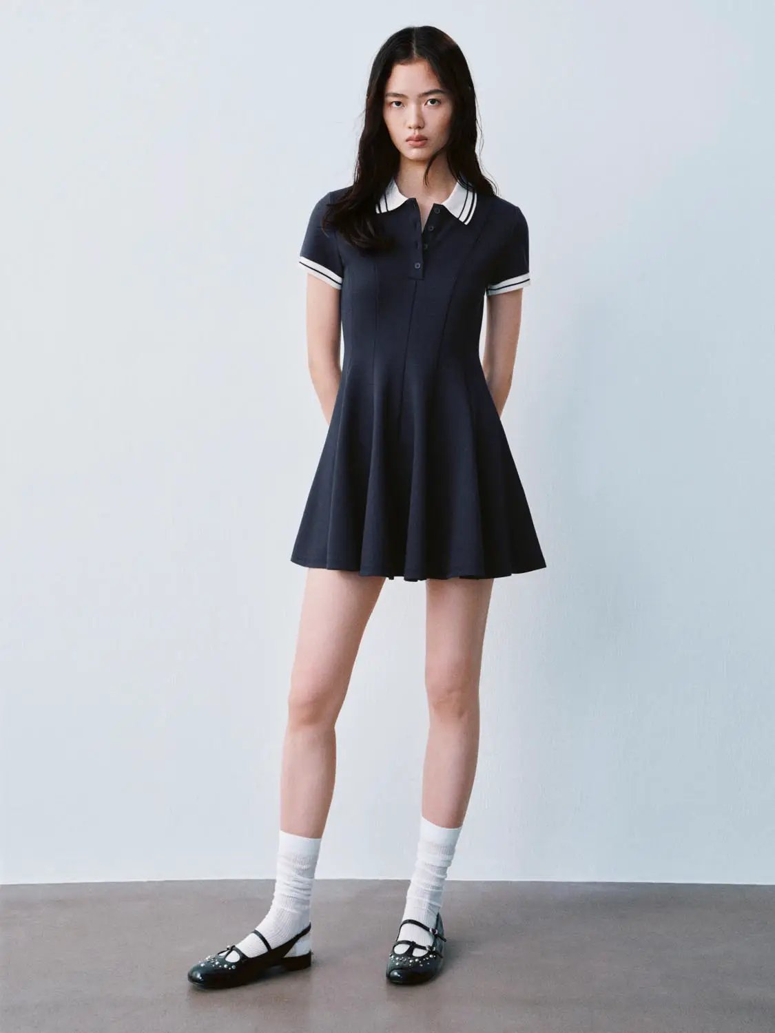 Polo Neck Short Sleeve A Line With Stretch Dresses - Image 12