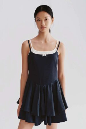 Cotton Blend Bow Detail Strappy A Line Midi Dress