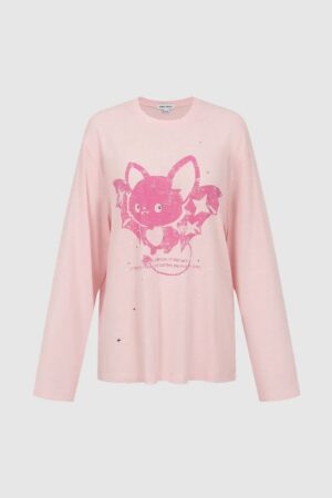 Printed Crew Neck Long Sleeve T Shirts With Slight Stretch