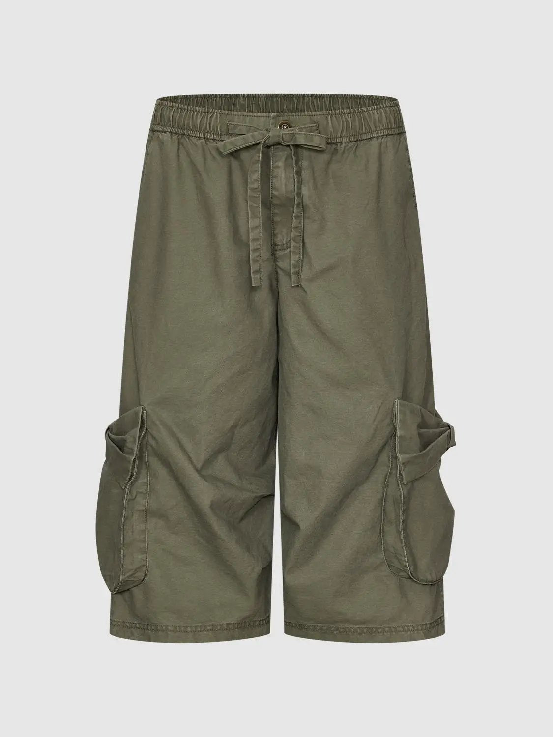 Cotton Patch Pocket Drawstring Wide Leg Cropped Pants - Image 2