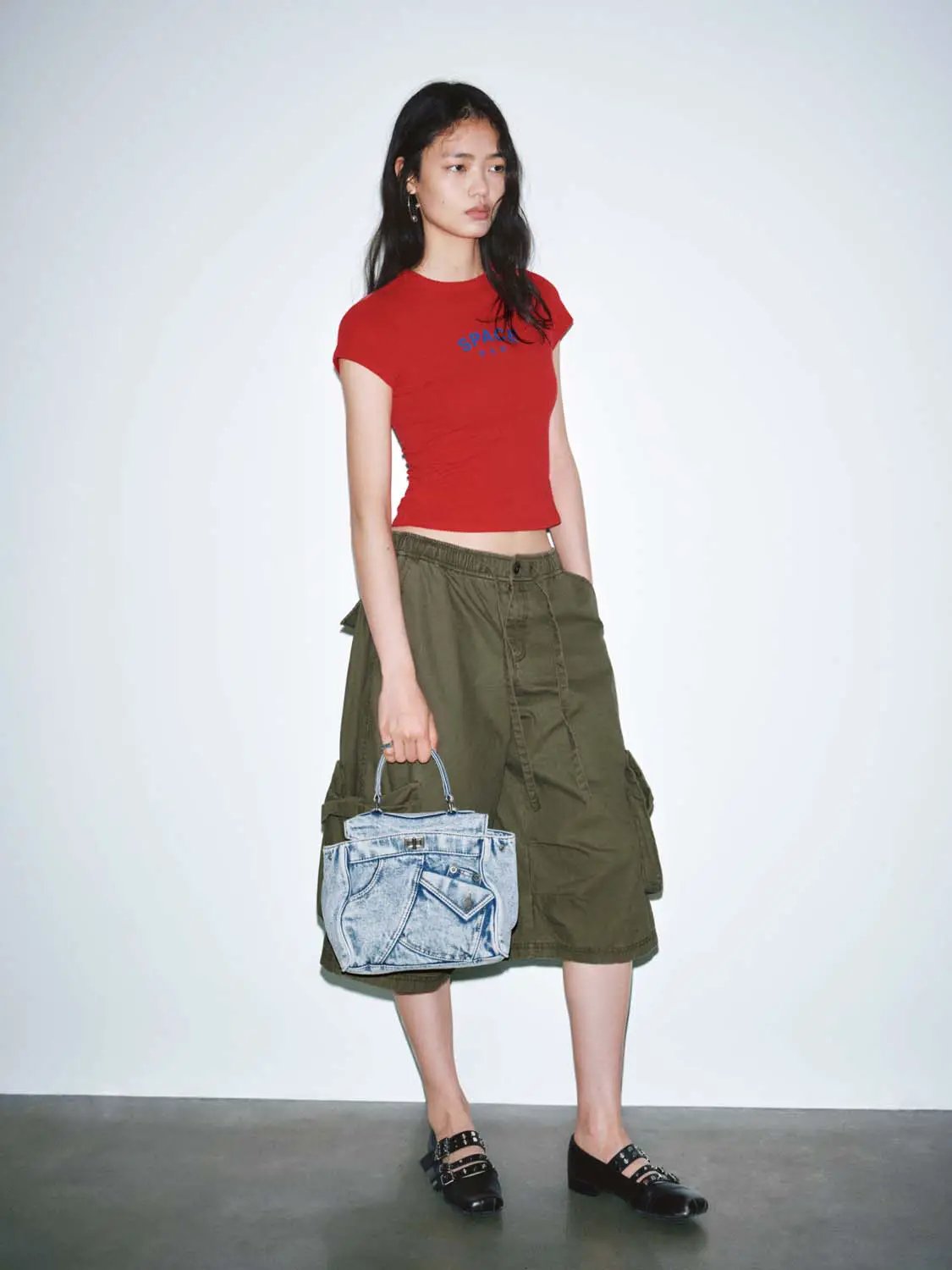 Cotton Patch Pocket Drawstring Wide Leg Cropped Pants - Image 4