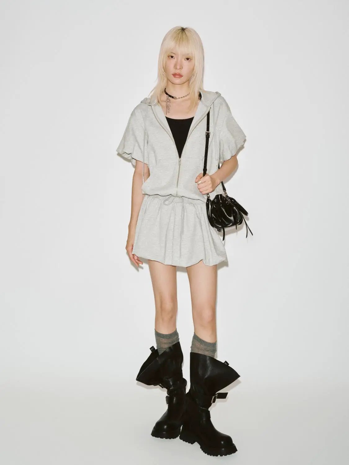 Cotton Blend Drawstring Hooded Balloon Hem Mini Dresses - Image 4