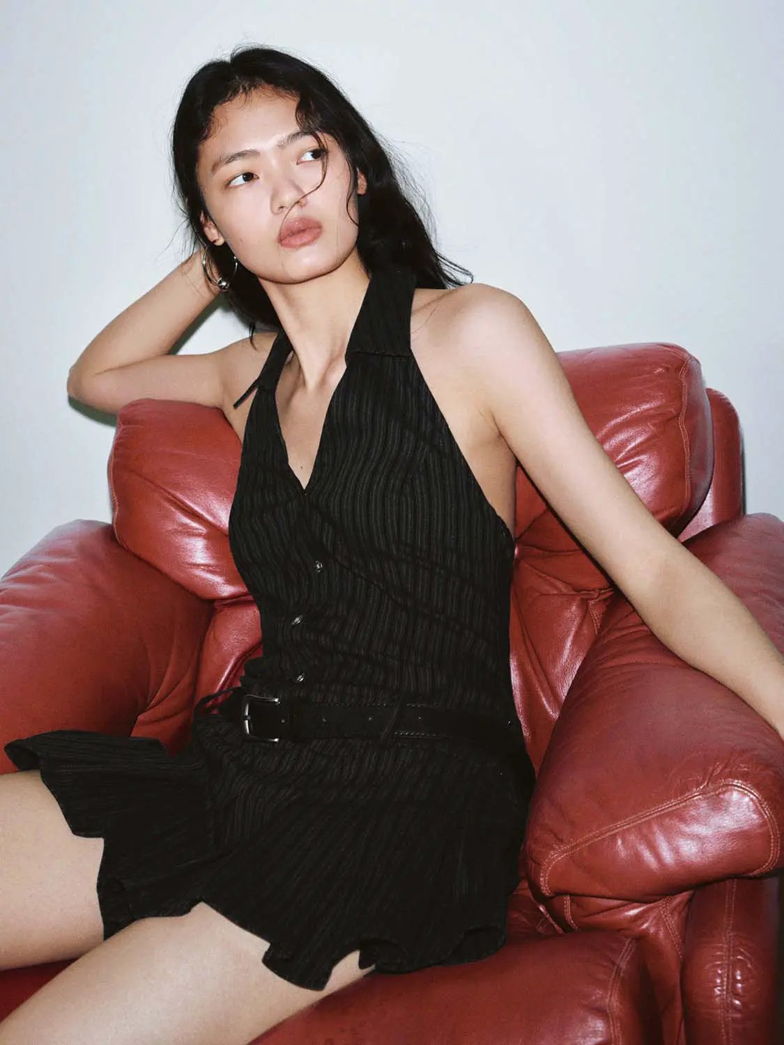 Collared V Neck Sleeveless Striped A Line Pleated Dress - Image 9