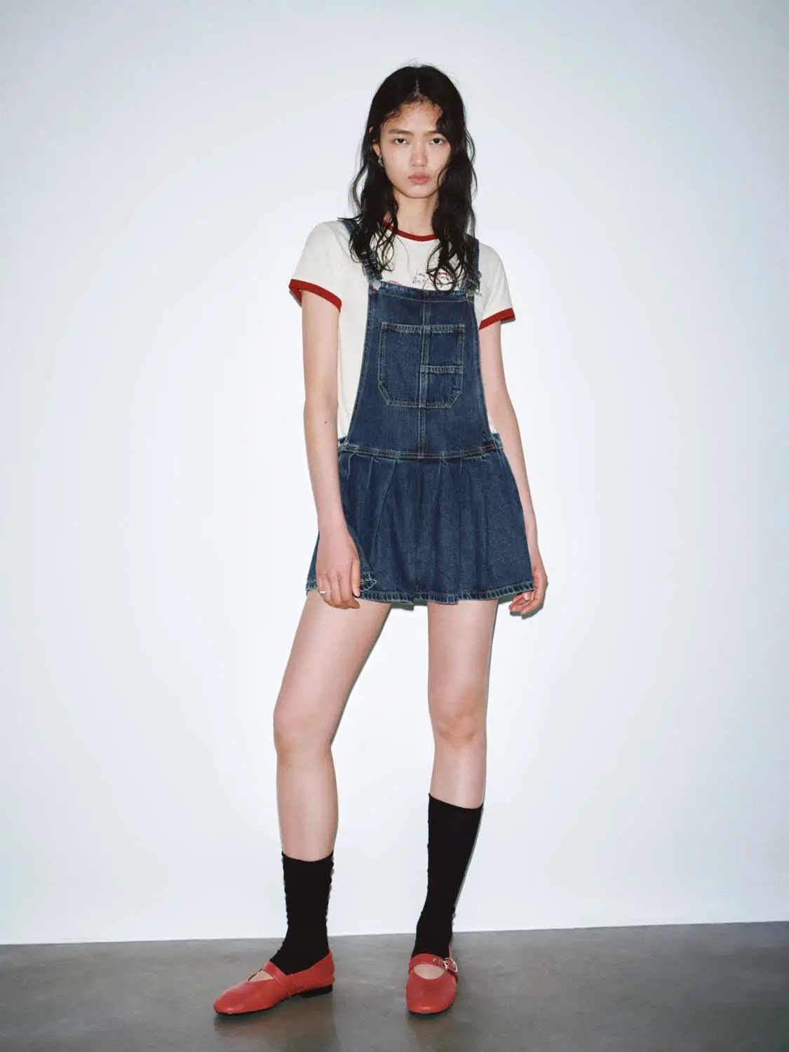 Cotton Denim Pinafore Pleated Mini Dresses - Image 4